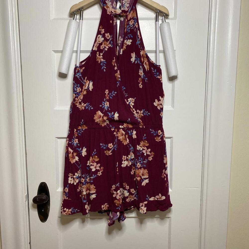 American Eagle Floral Print Halter Romper Womens S Beach Summer Travel Casual
